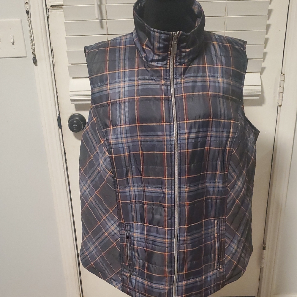 CJ Banks Navy and Orange Plaid Vest